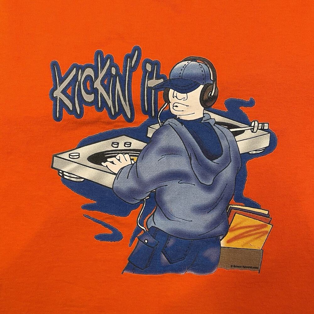 Gildan Long Sleeve Shirt Orange Unisex M Cotton DJ Graphic Y2K Streetwear - Picture 5 of 10